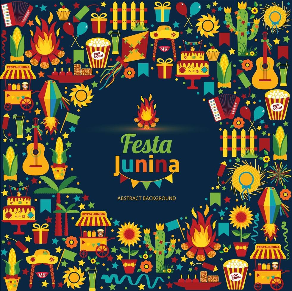 Festa Junina village festival in Latin America. Icons set in banner vector