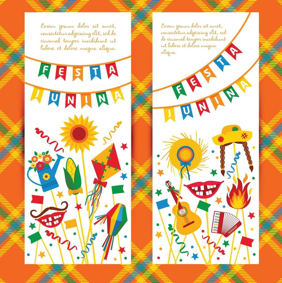 Festa Junina village festival in Latin America. Icons set in bannes vector