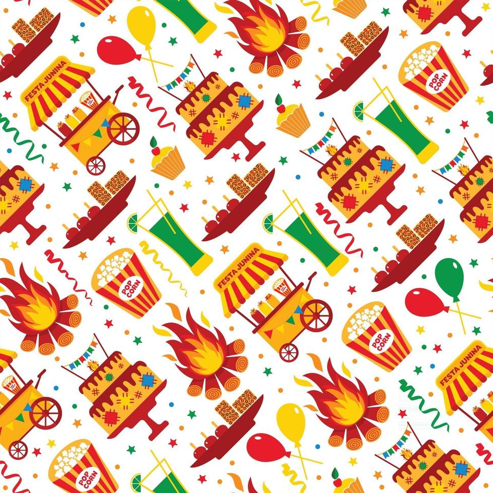 Seamless pattern of festa Junina village festival in Latin America vector