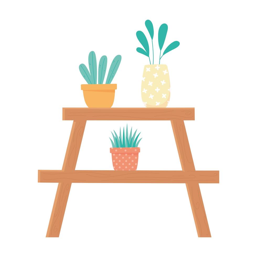 home gardening, shelf with plant and flowers in pot decoration vector