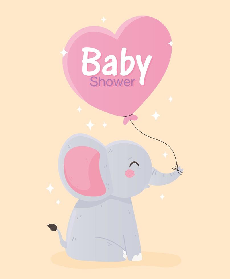 baby shower, lindo elefantito con globo de corazón vector