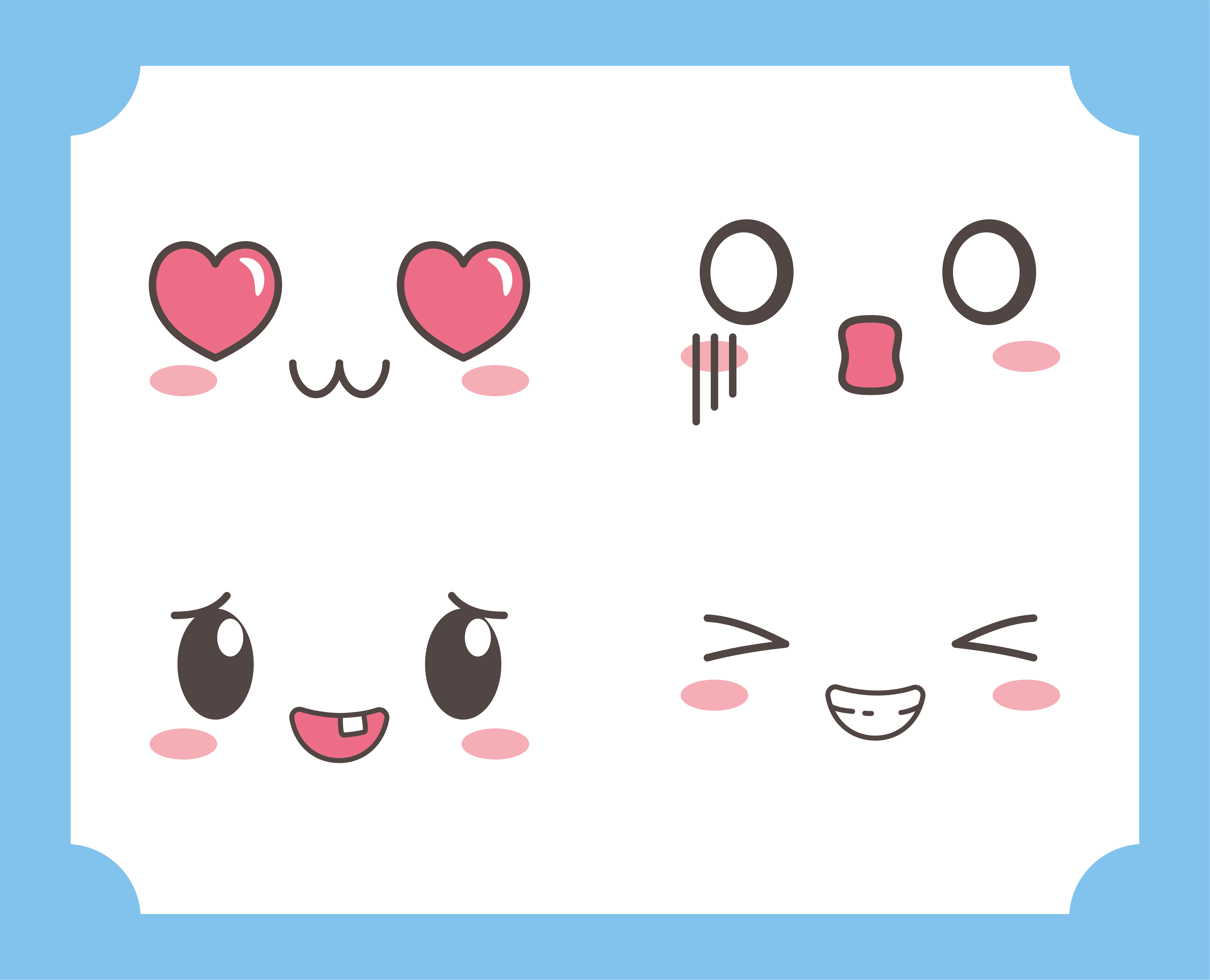 kawaii cute face expressions eyes and mouth icons set vector