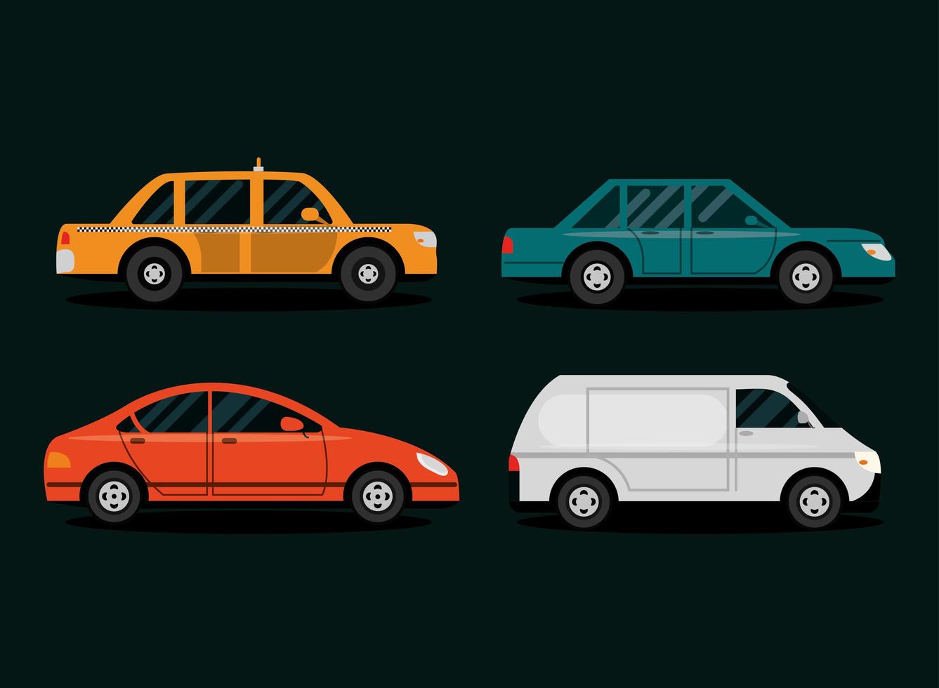 set cars side view different cars cartoon style city transport vector