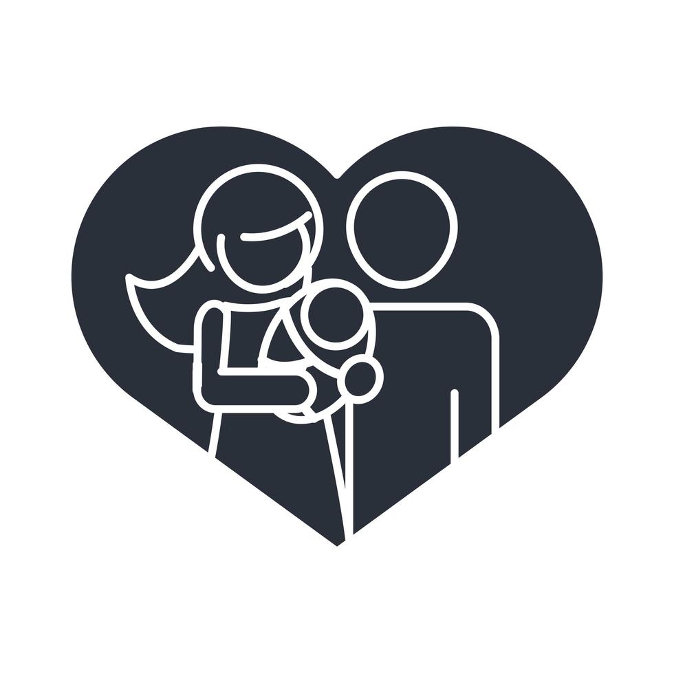 parents with baby in love heart realtionship together family day icon in silhouette style vector