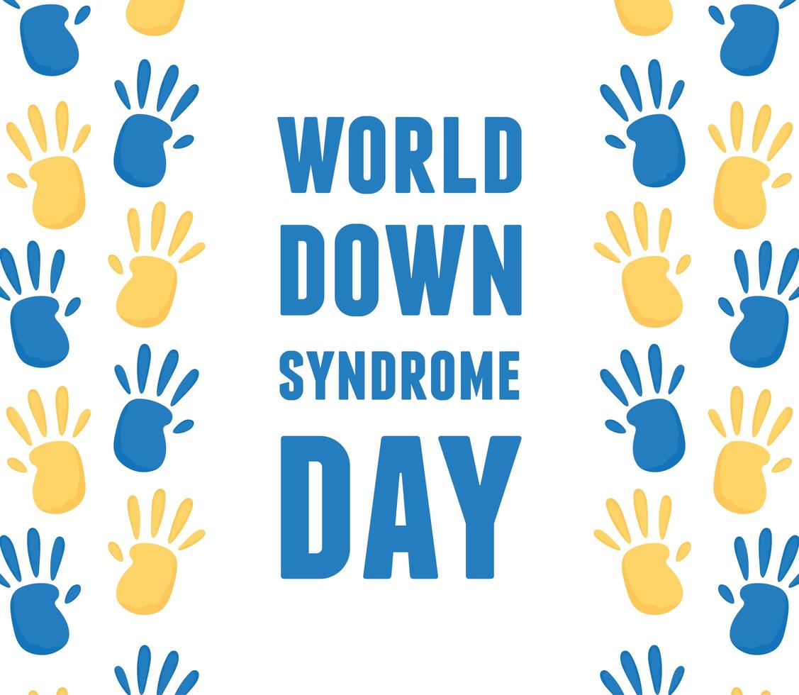 world down syndrome day greeting card with hands prints paint vector