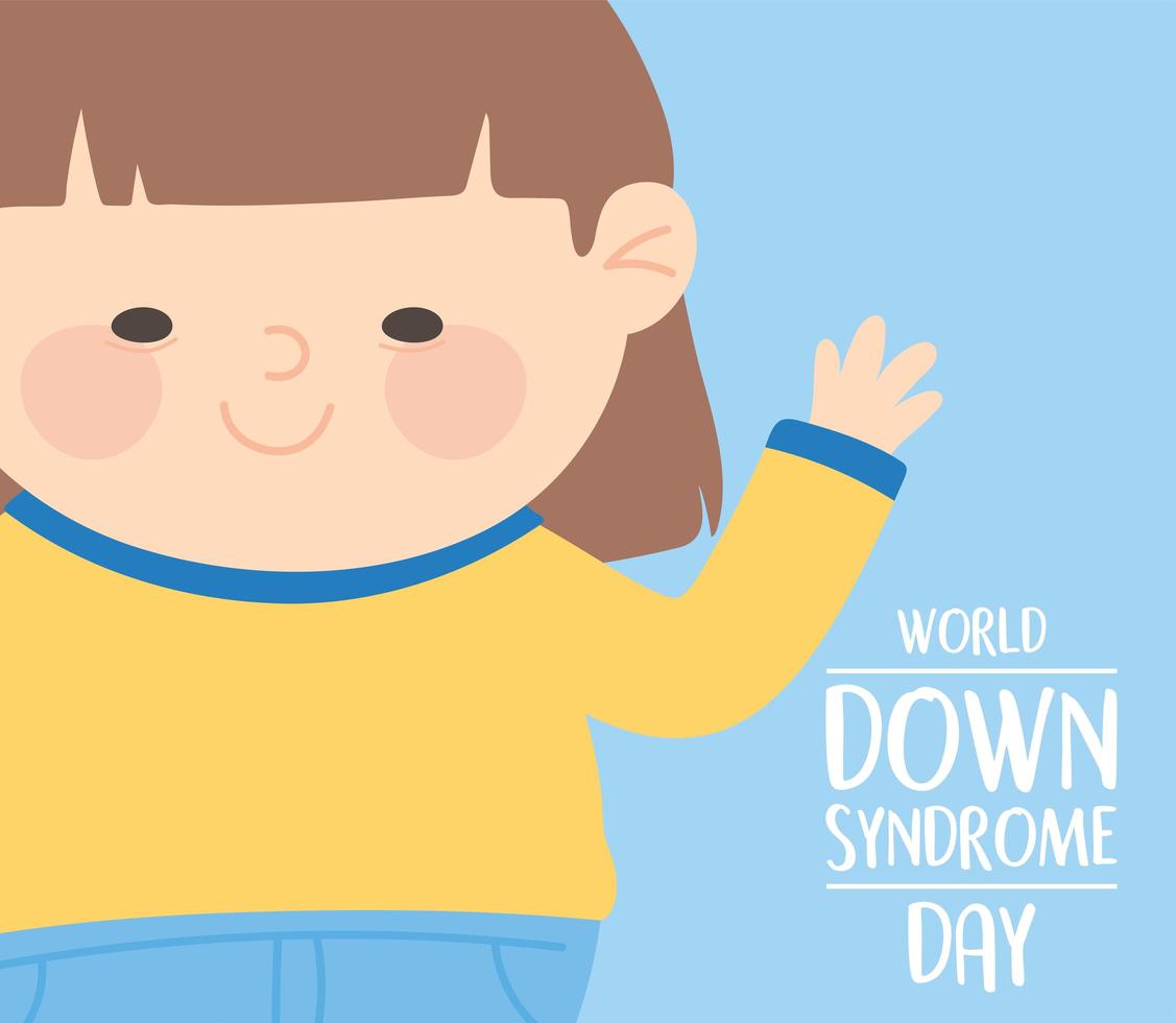 world down syndrome day waving hand cute little girl cartoon vector