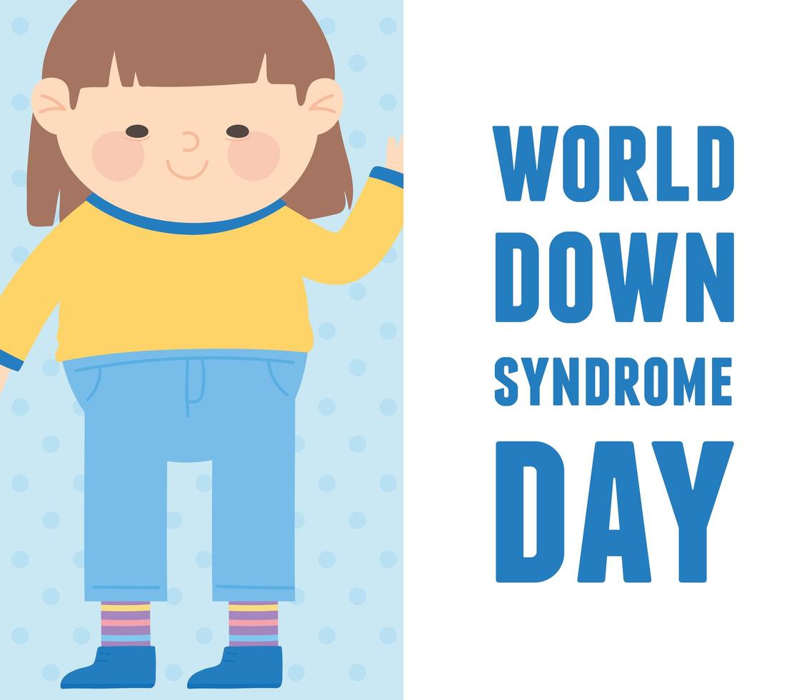 tarjeta de felicitación del día mundial del síndrome de down personaje de niña vector