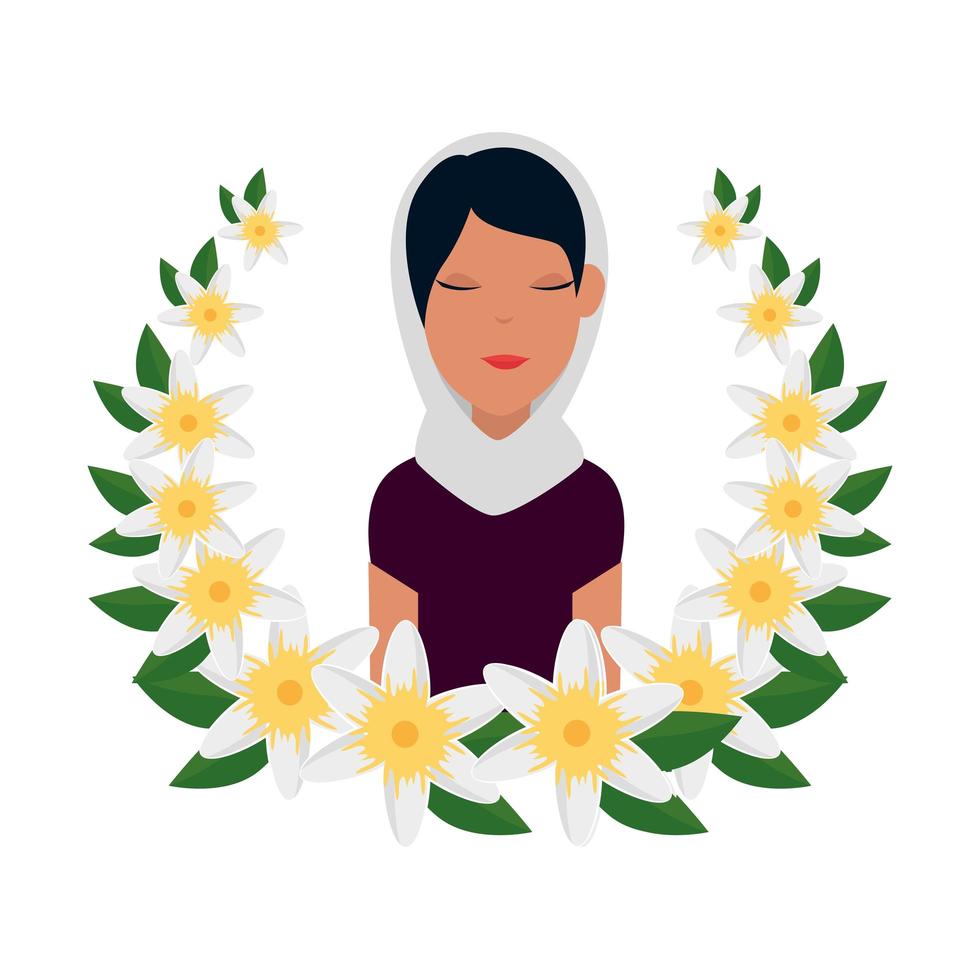 islamic woman with traditional burka and floral crown vector