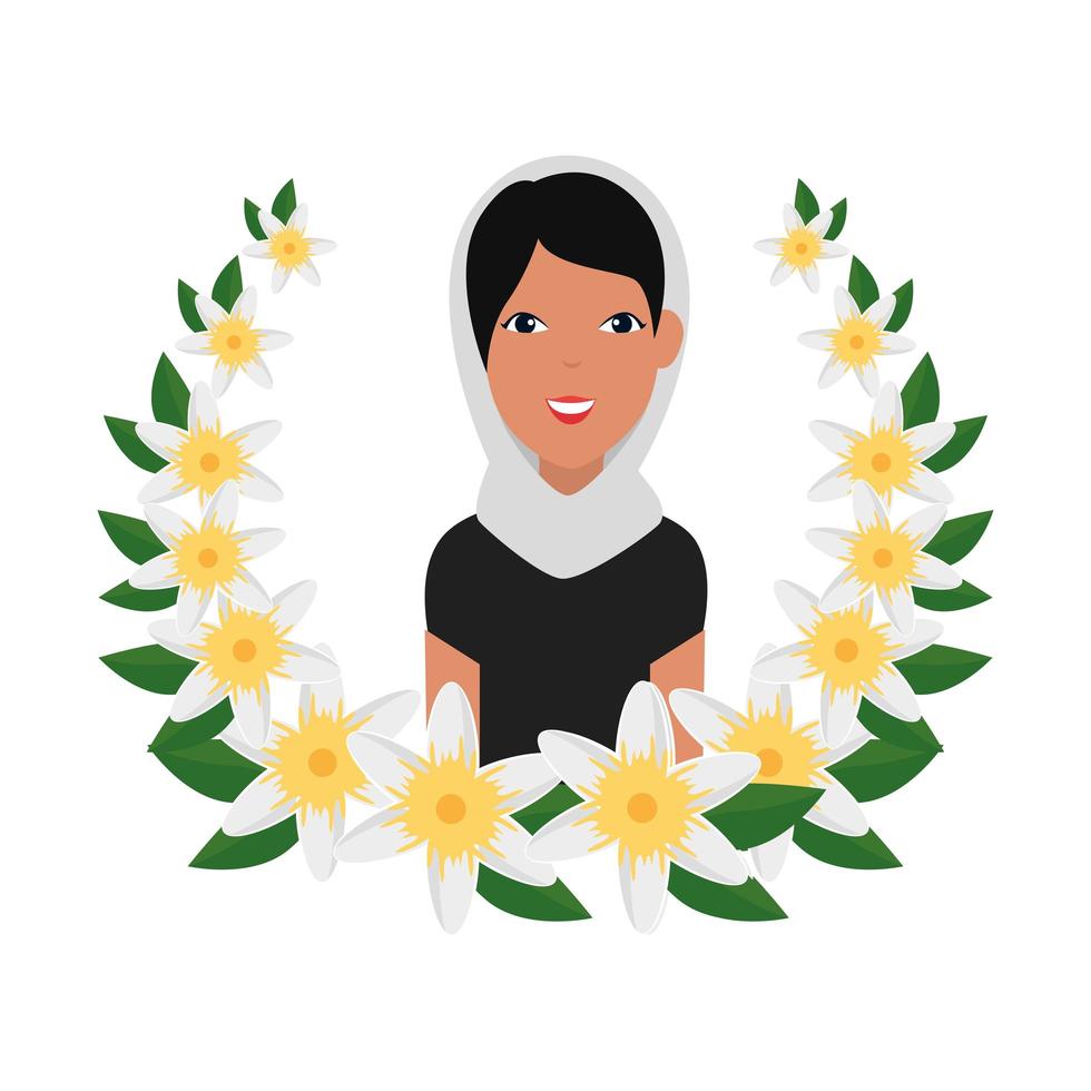 islamic woman with traditional burka and floral crown vector