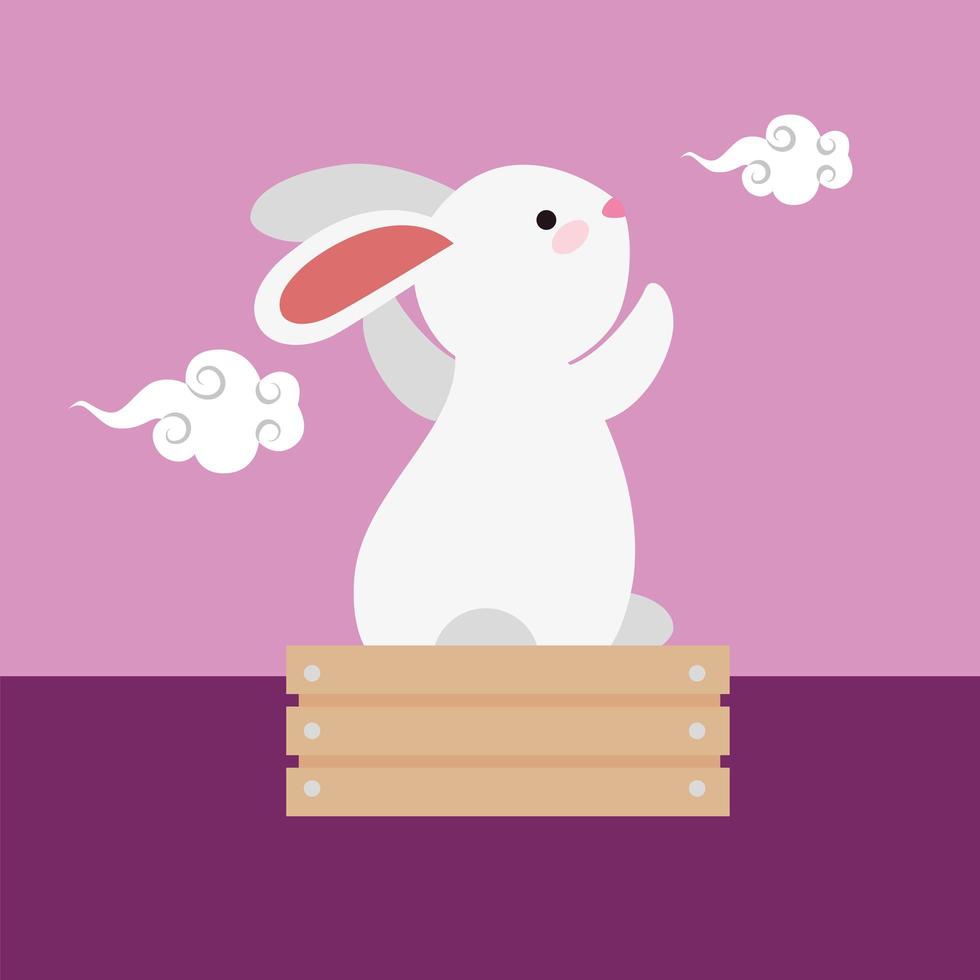 cute and little rabbit in wooden box character vector