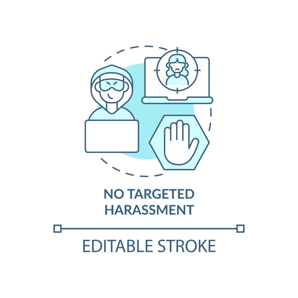 No targeted harassment concept icon. Social media public conversation safety idea thin line illustration. Cyberstalking prevention. Vector isolated outline RGB color drawing. Editable stroke