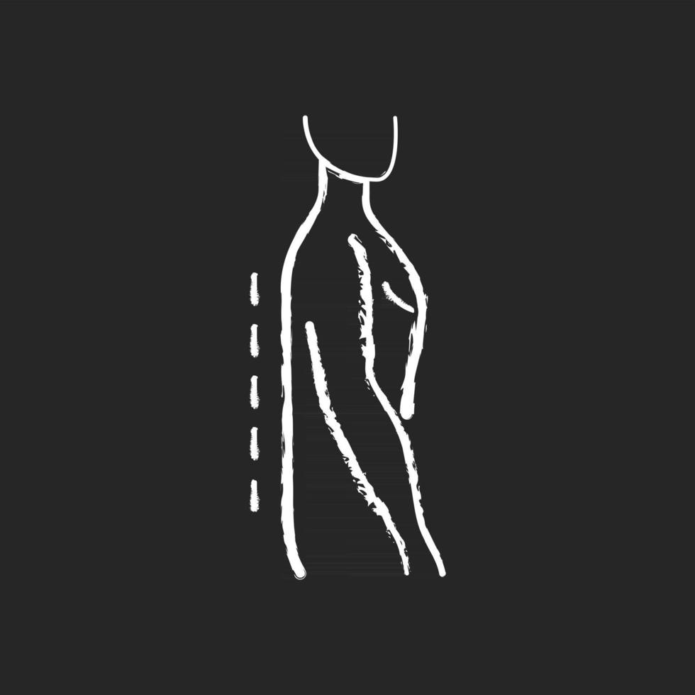 Flatback syndrome chalk white icon on black background. Losing normal curvature. Spine straight. Affecting stance and gait. Degenerative disc disease. Isolated vector chalkboard illustration