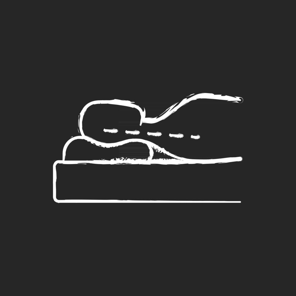 Correct sleeping position for reducing neck pain chalk white icon on black background. Pillow cushioning head. Maintaining natural alignment. Isolated vector chalkboard illustration
