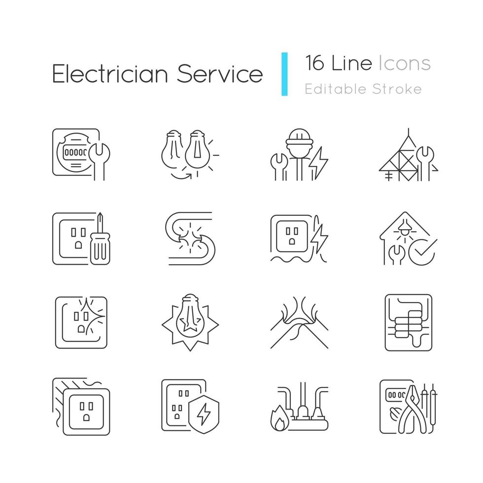 Electrician service linear icons set vector