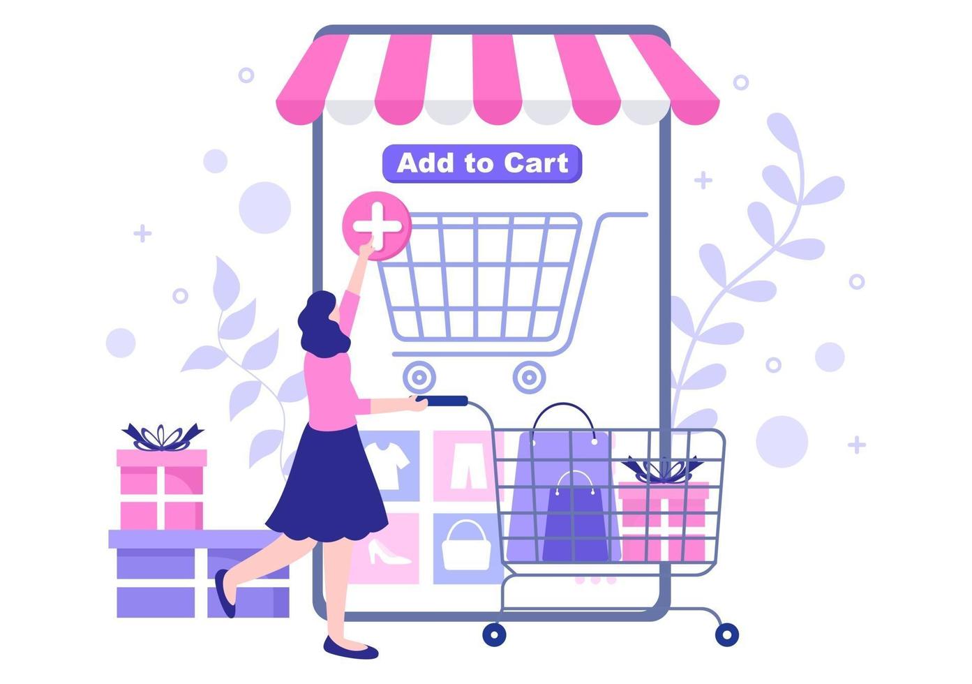 Add To Cart Vector Illustration That Contain List Products, Pictures of Cart and Shopping Items