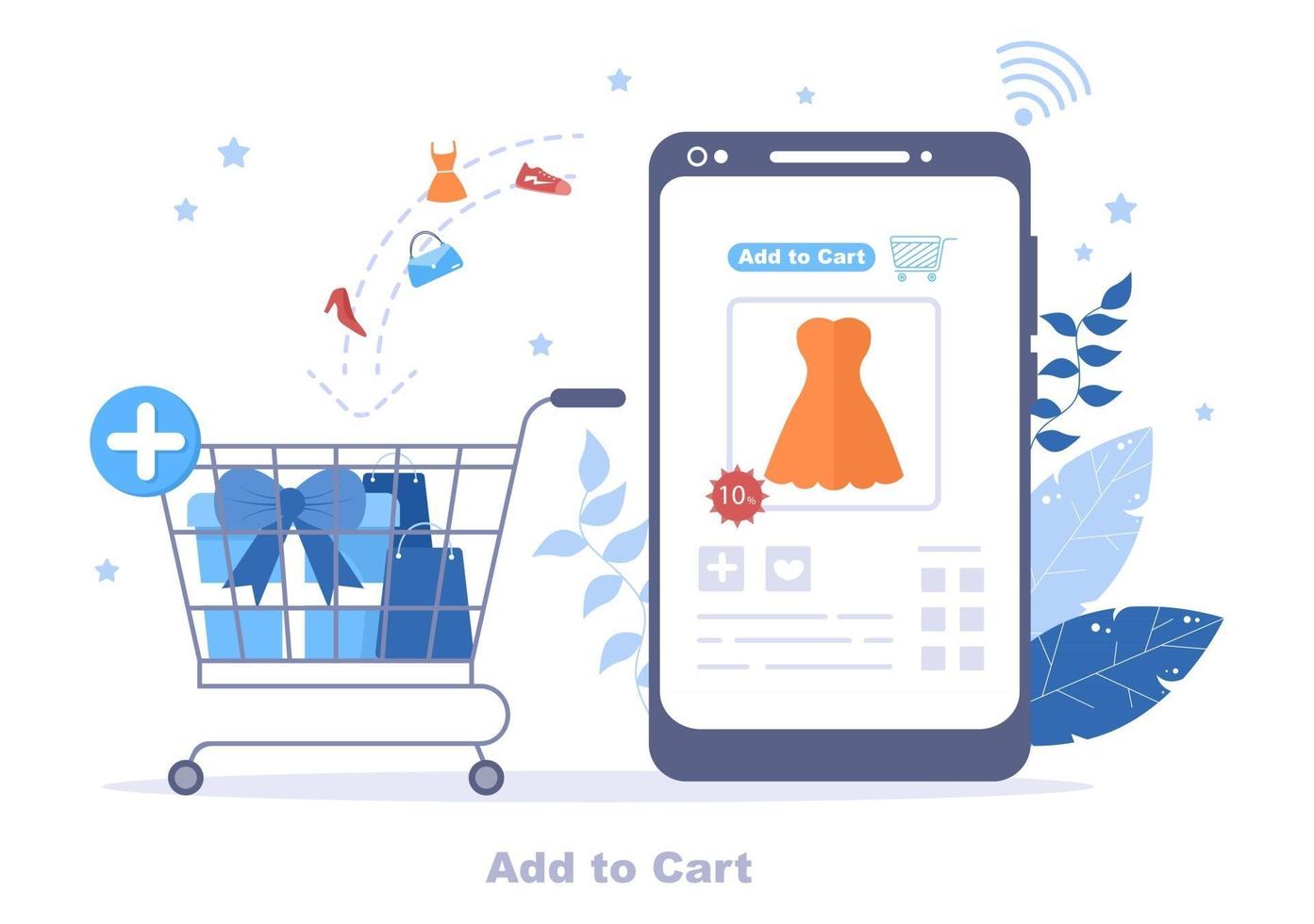 Add To Cart Vector Illustration That Contain List Products, Pictures of Cart and Shopping Items