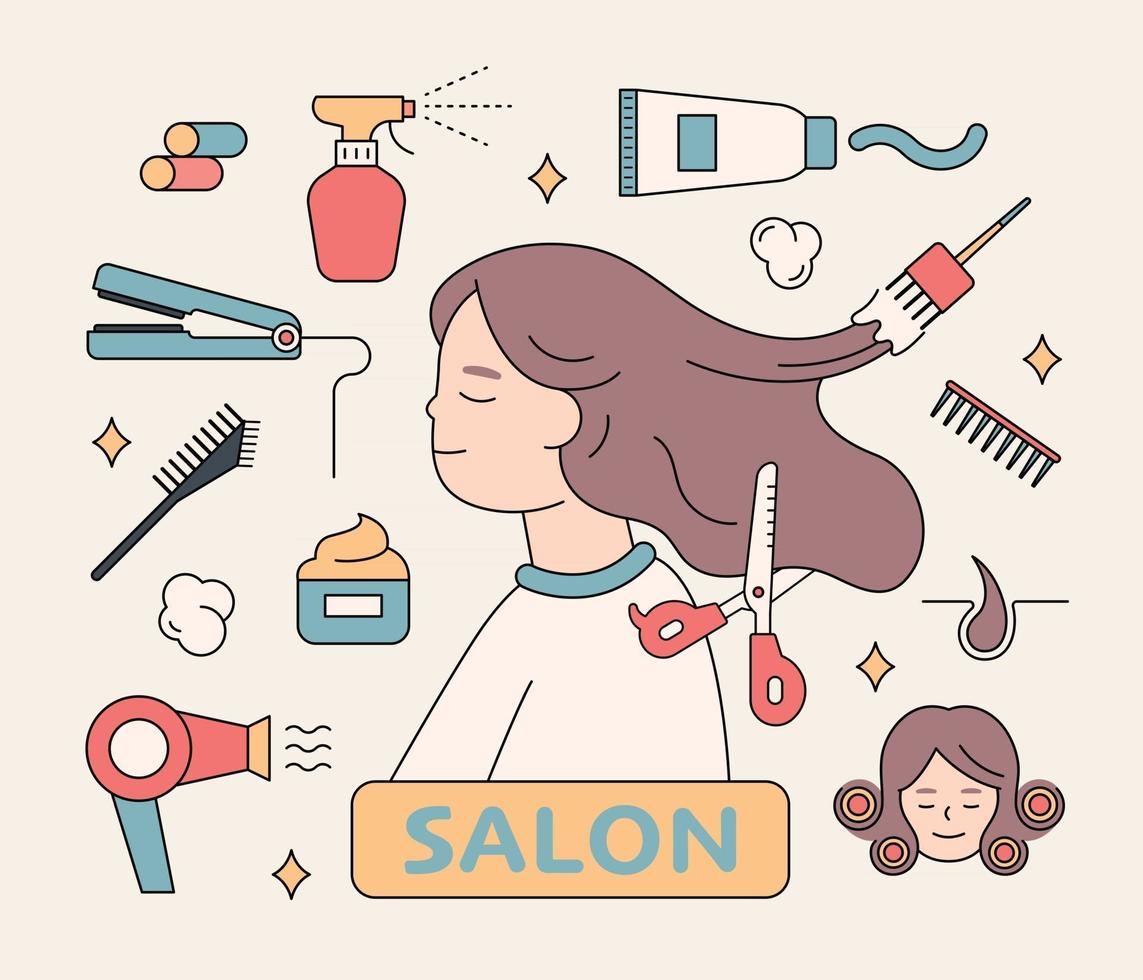 clientes y productos de salón de belleza. Ilustración de vector mínimo de estilo de diseño plano.