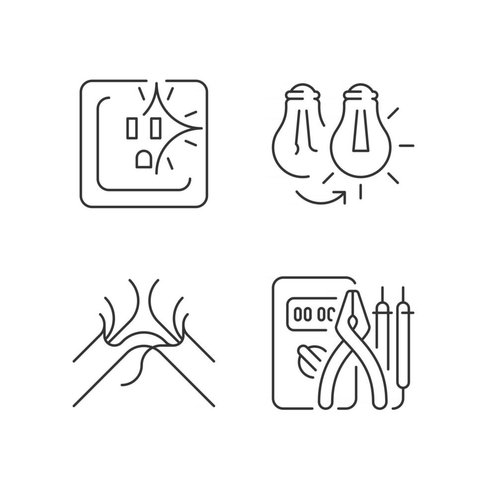 Electrician service linear icons set vector