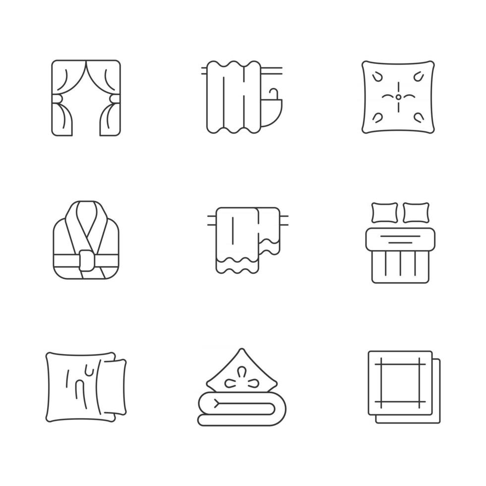 Home textile products linear icons set vector