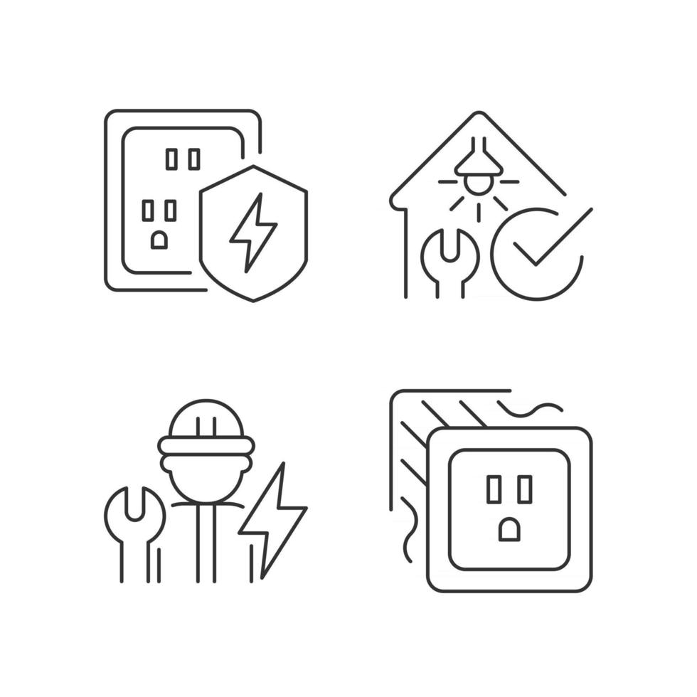 Electrician service linear icons set vector