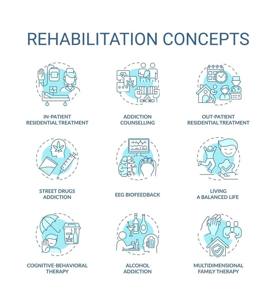 Rehabilitation concept icons set vector