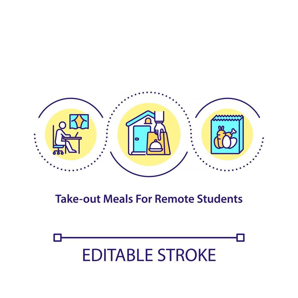 Take out meals for remote students concept icon. Preparing healthy meals for school children. Organic meal idea thin line illustration. Vector isolated outline RGB color drawing. Editable stroke