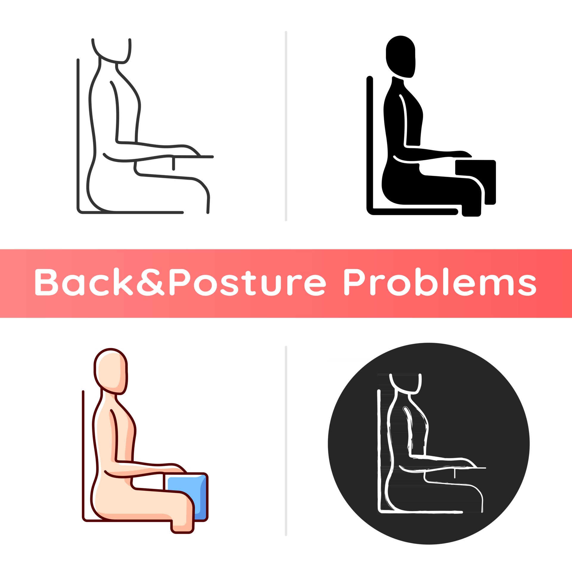 Upright sitting posture icon. Sitting at desk correctly. Back