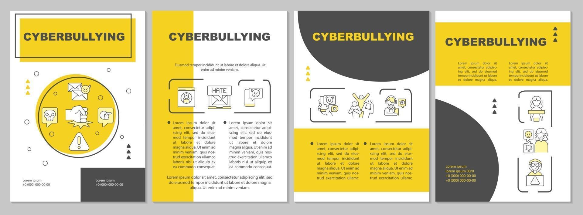 Cyberbullying brochure template. Sharing negative content. Flyer, booklet, leaflet print, cover design with linear icons. Vector layouts for presentation, annual reports, advertisement pages