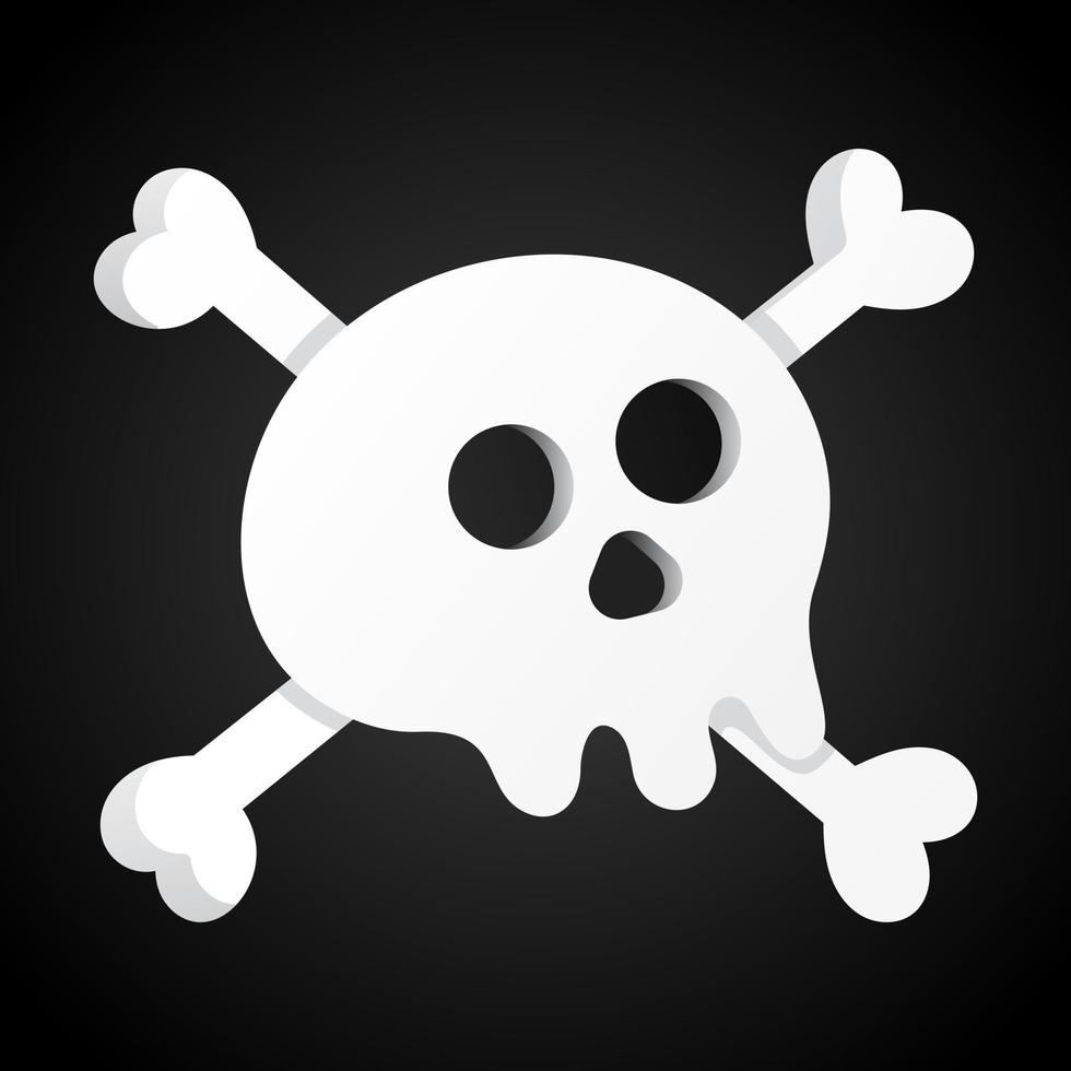 diseño de estilo plano simple cráneo con huesos cruzados icono de signo ilustración vectorial aislado sobre fondo negro cabeza de parte humana símbolo de bandera pirata de jolly roger o elemento de halloween de decoración aterradora vector