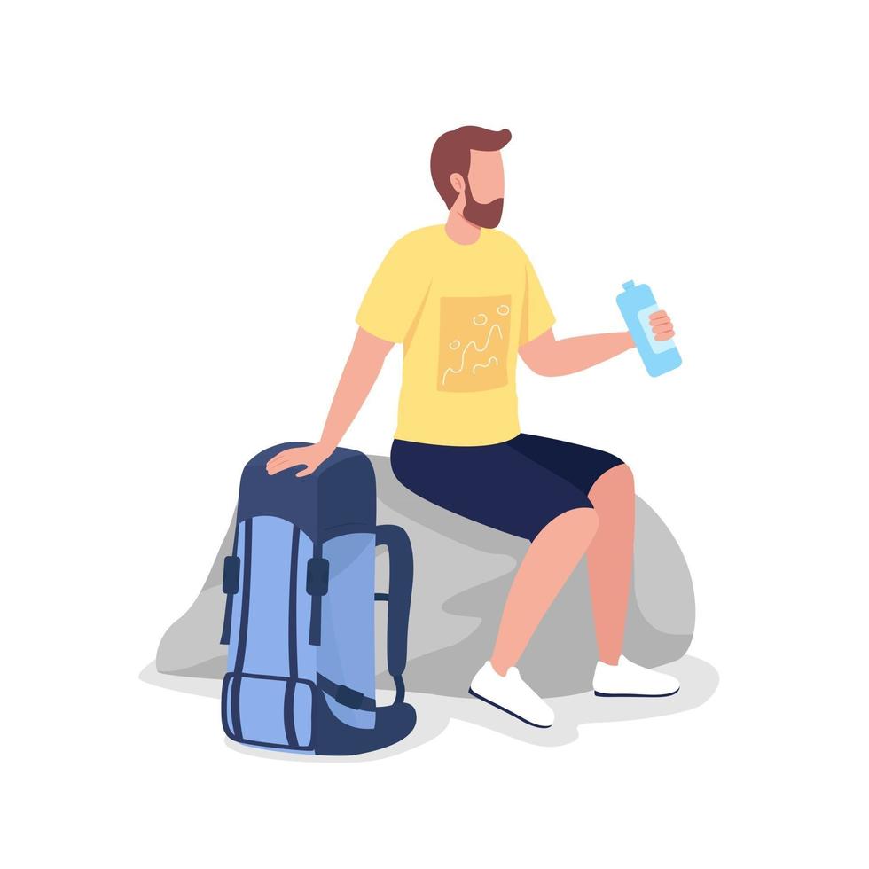 Resting backpacker semi flat color vector character