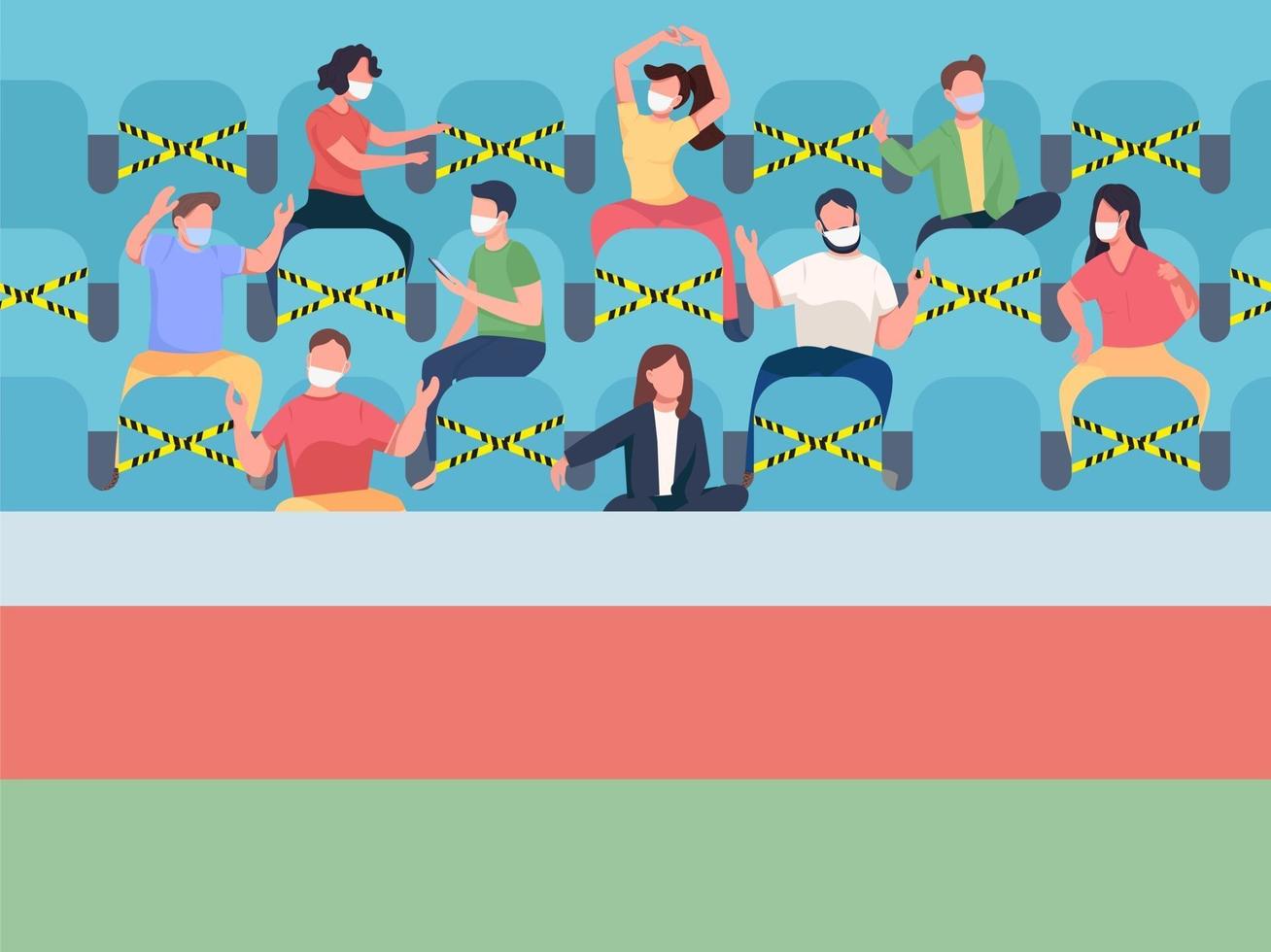 Fans sitting on stadium flat color vector illustration