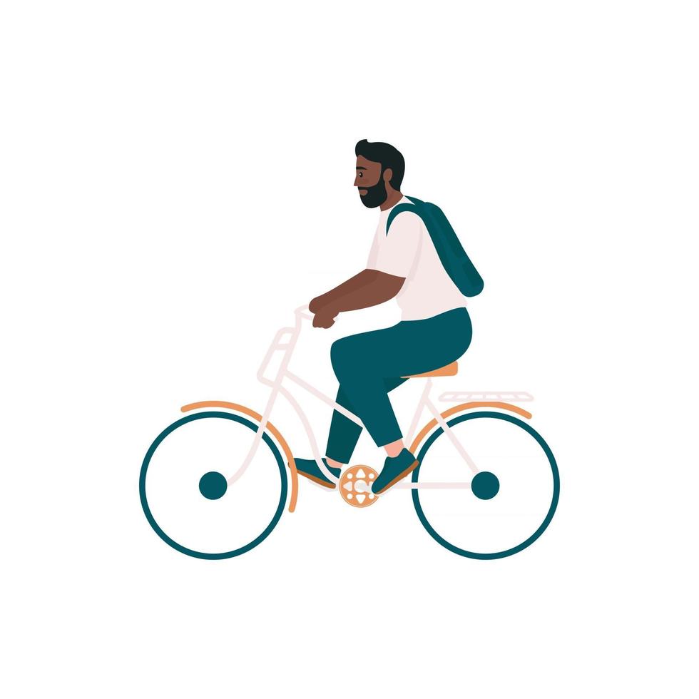 African american man in bicycle flat color vector detailed character