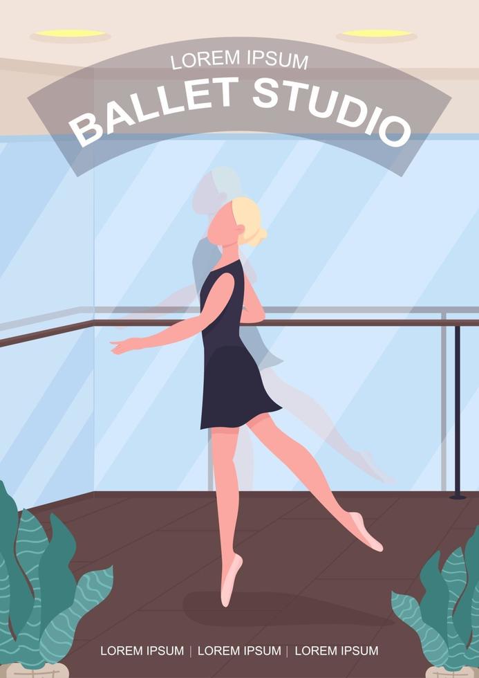 Plantilla de vector plano de cartel de estudio de ballet