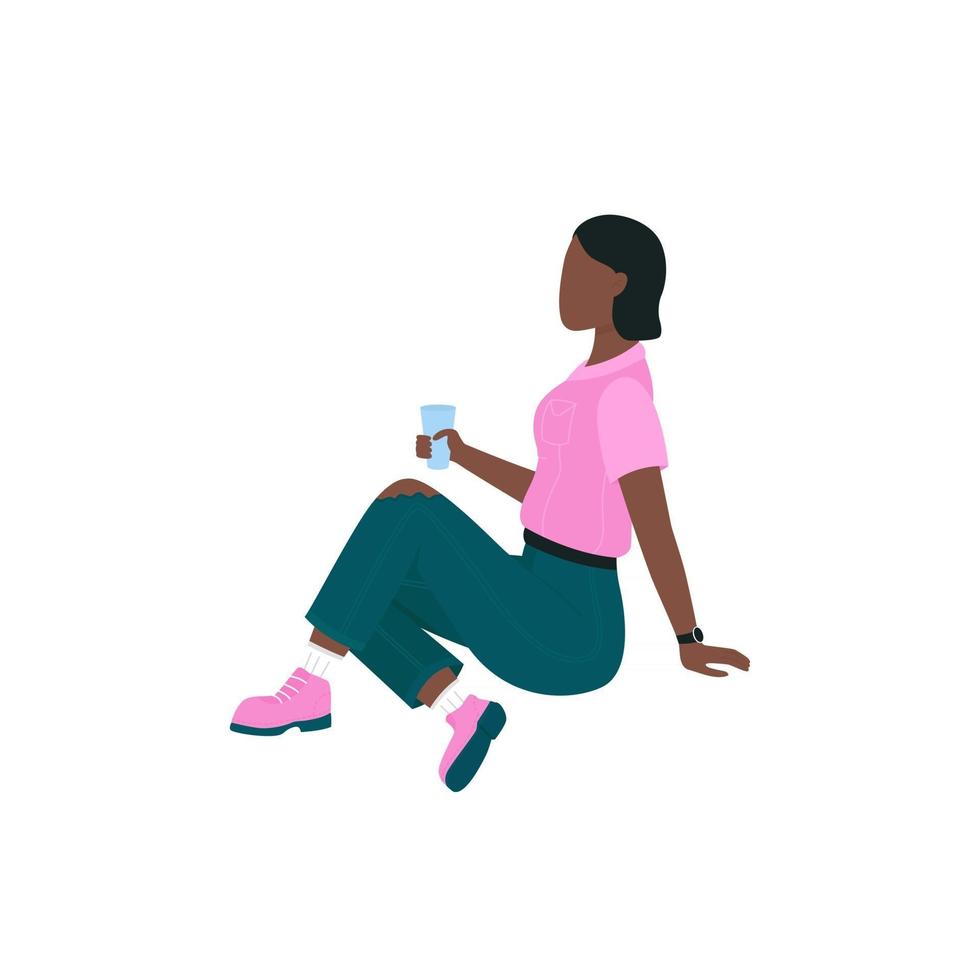 mujer afroamericana en picnic color plano vector personaje sin rostro