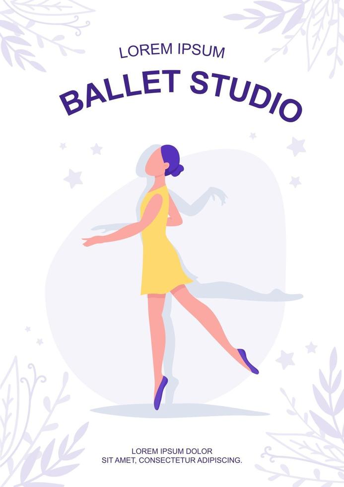 Plantilla de vector plano de cartel de estudio de ballet