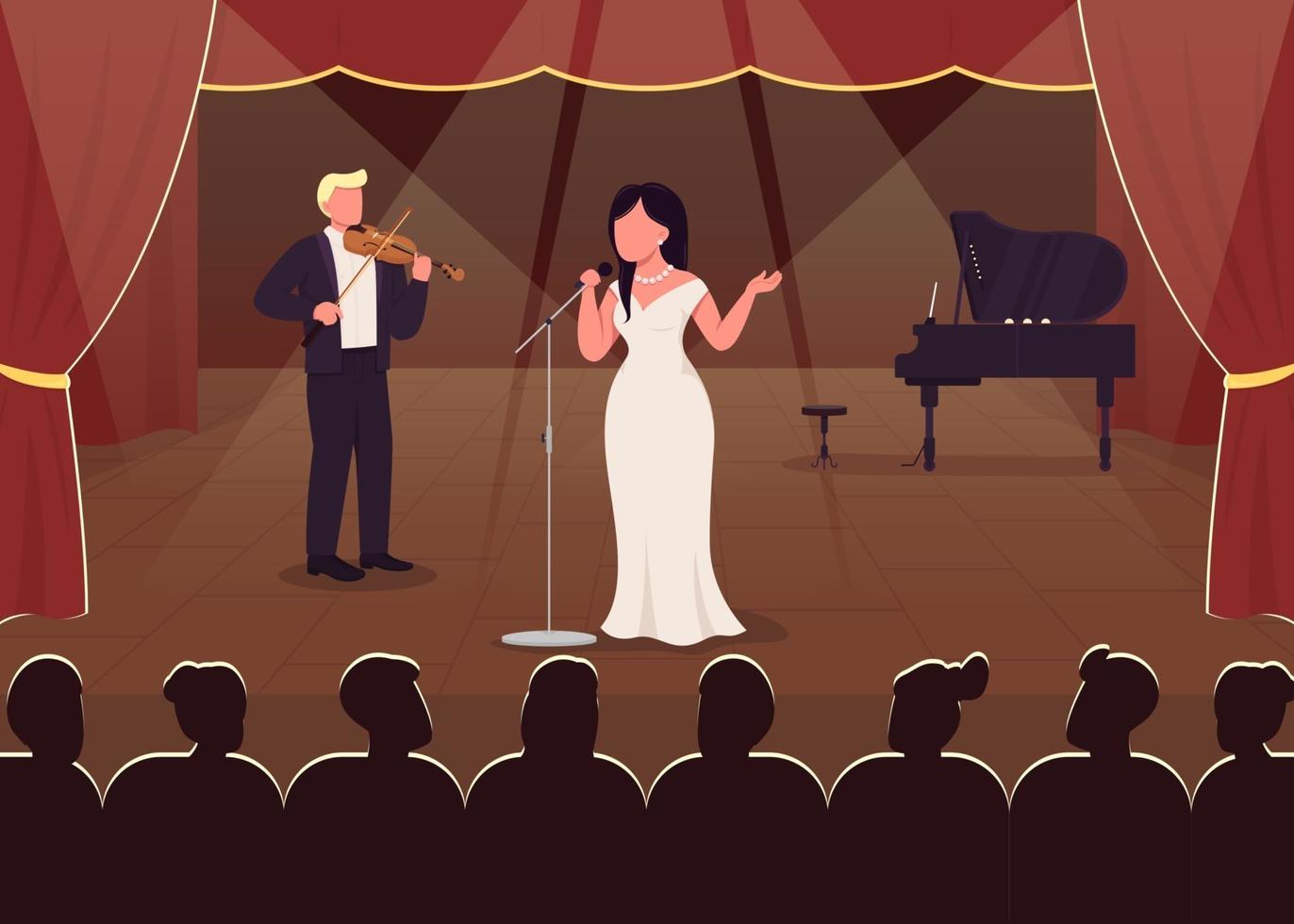 Concert hall perfomance flat color vector illustration