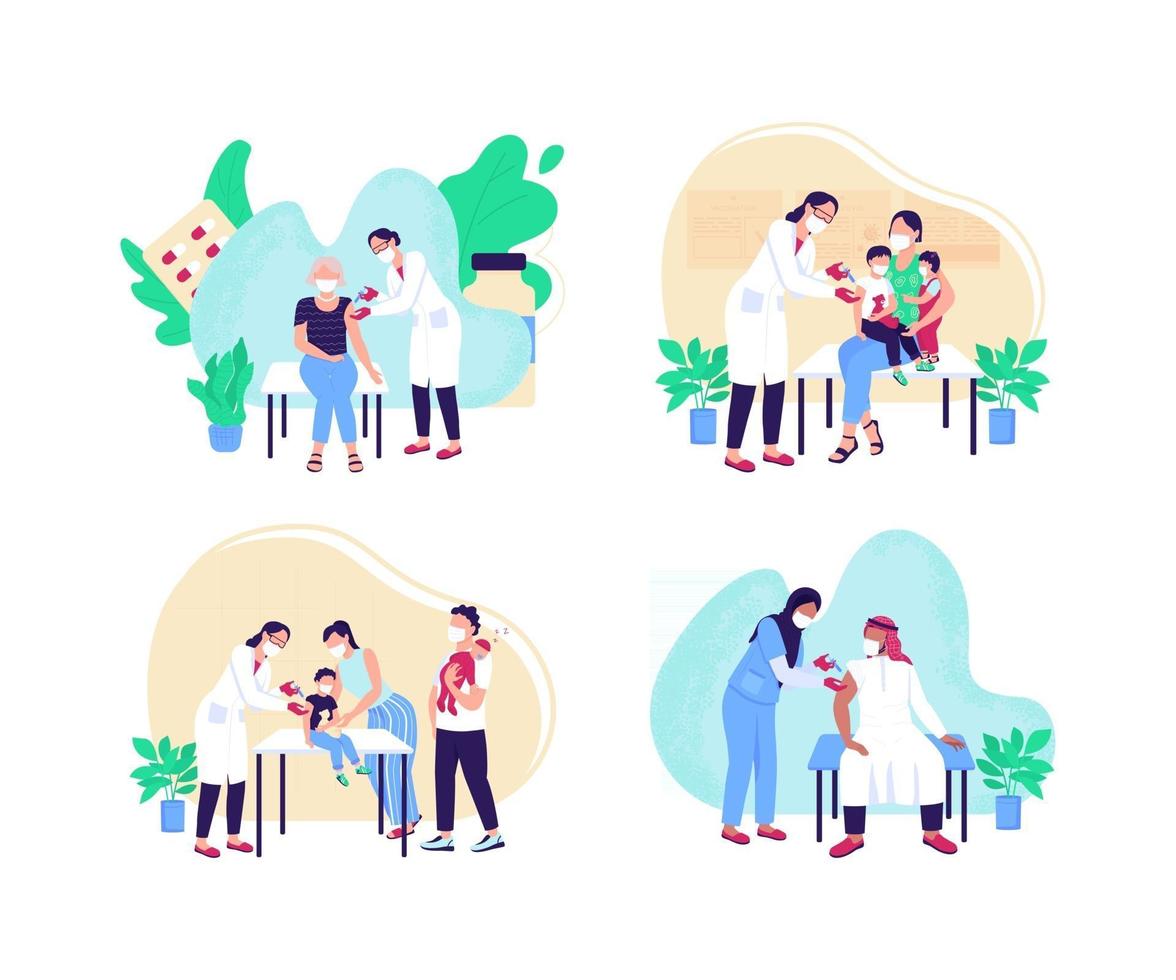 Adult and children vaccination flat concept vector illustration set