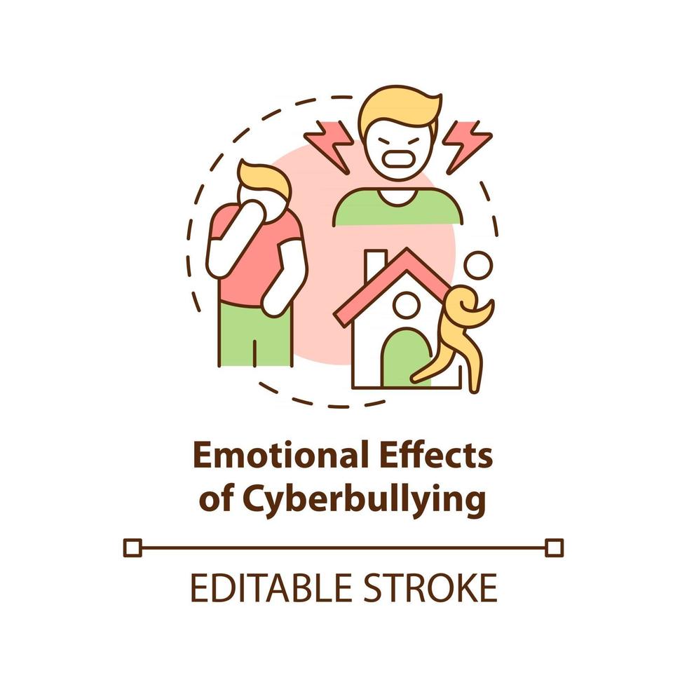 Emotional cyberbullying effects concept icon. Negative consequences idea thin line illustration. Embarrassment and overwhelming. Vector isolated outline RGB color drawing. Editable stroke