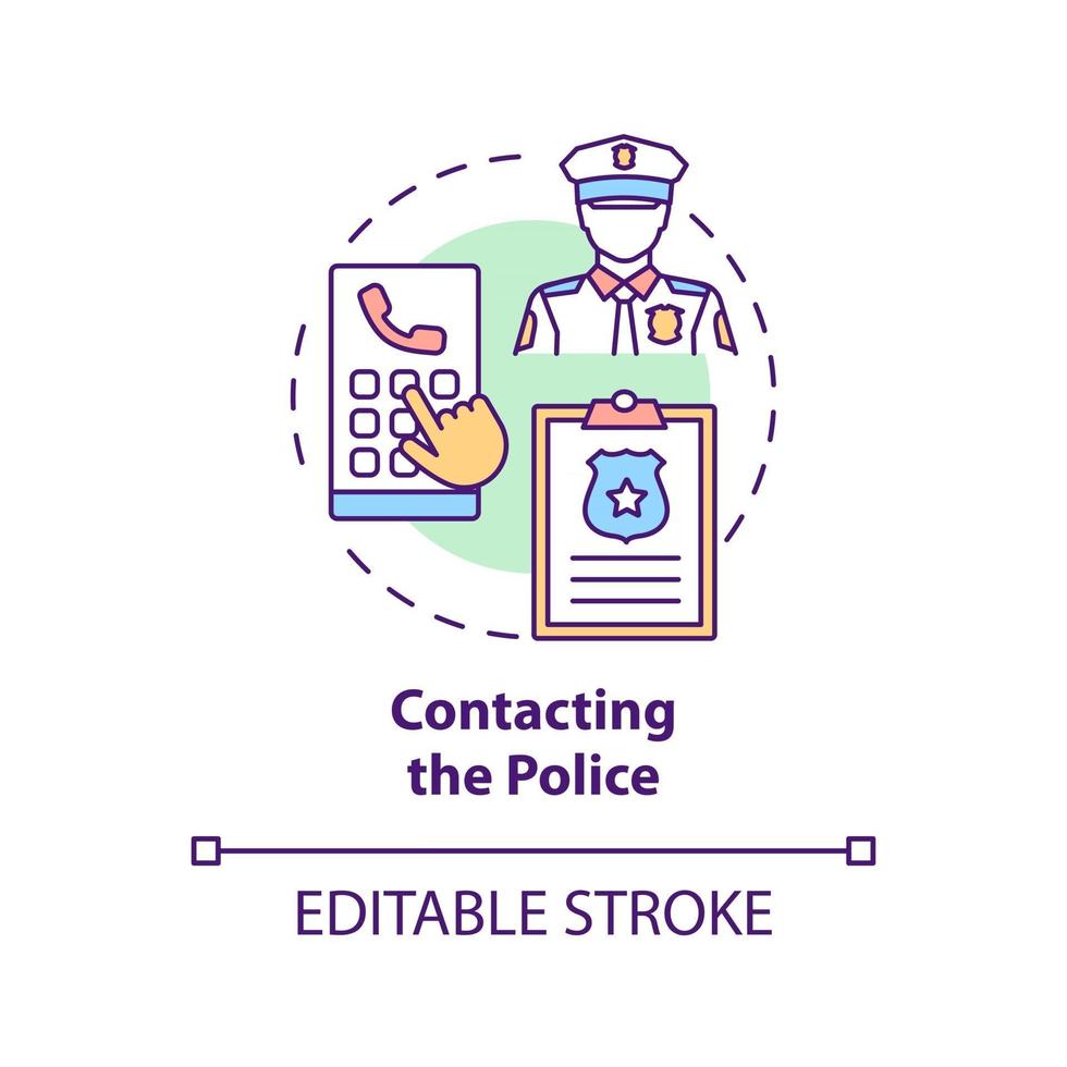 Contacting police concept icon. Report cyberbullying idea thin line illustration. Collecting evidence with threatening, offensive messages. Vector isolated outline RGB color drawing. Editable stroke