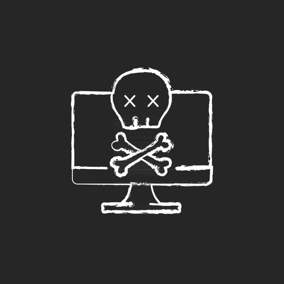 Computer not starting chalk white icon on black background. Fatal system error. PC crash, software failure. Broken technology. Tech support, repair service. Isolated vector chalkboard illustration