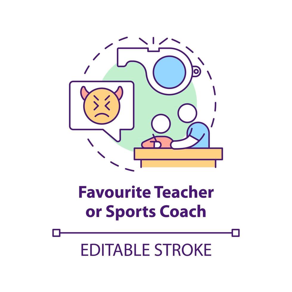 Favourite teacher and sports coach concept icon. Reporting cyberbullying idea thin line illustration. Contacting counselor and principal. Vector isolated outline RGB color drawing. Editable stroke