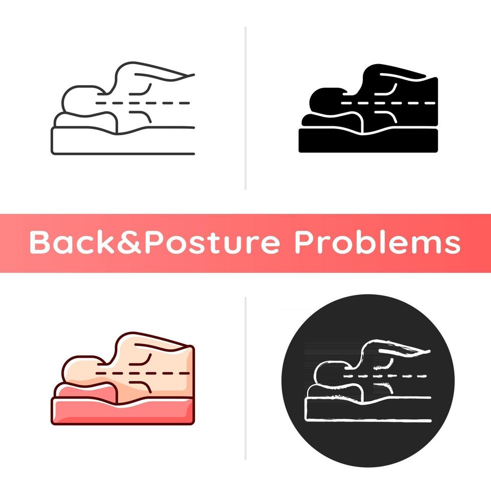 Correct sleeping position for spinal health icon. Keeping spine straight. Side-lying posture. Improving spine alignment. Linear black and RGB color styles. Isolated vector illustrations