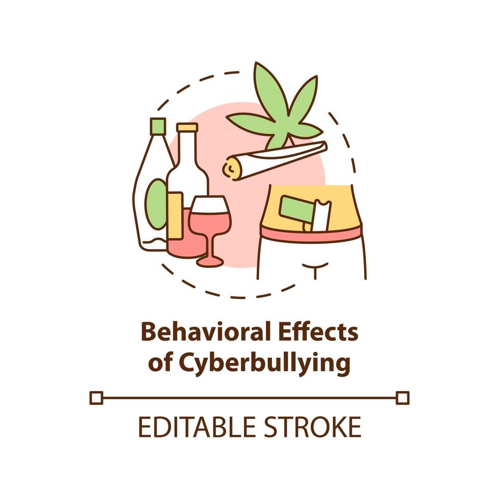 Behavioral cyberbullying effects concept icon. Negative aftermaths idea thin line illustration. Engaging in substance abuse. Avoiding school. Vector isolated outline RGB color drawing. Editable stroke