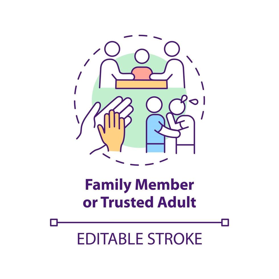 Family member and trusted adult concept icon. Reporting cyberbullying idea thin line illustration. Informing responsible adult. Vector isolated outline RGB color drawing. Editable stroke