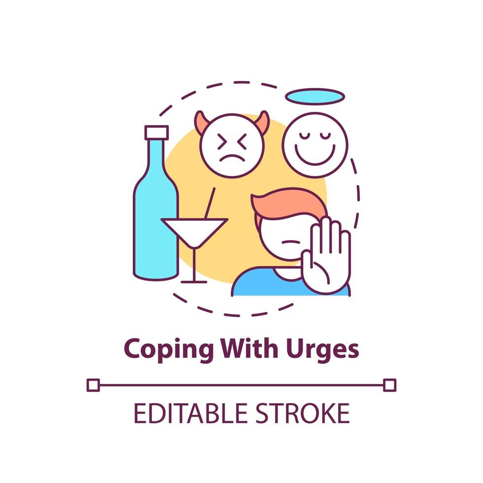 Coping with urges concept icon. Addiction recovery steps. Treatment of body addictions. Health treatment abstract idea thin line illustration. Vector isolated outline color drawing. Editable stroke