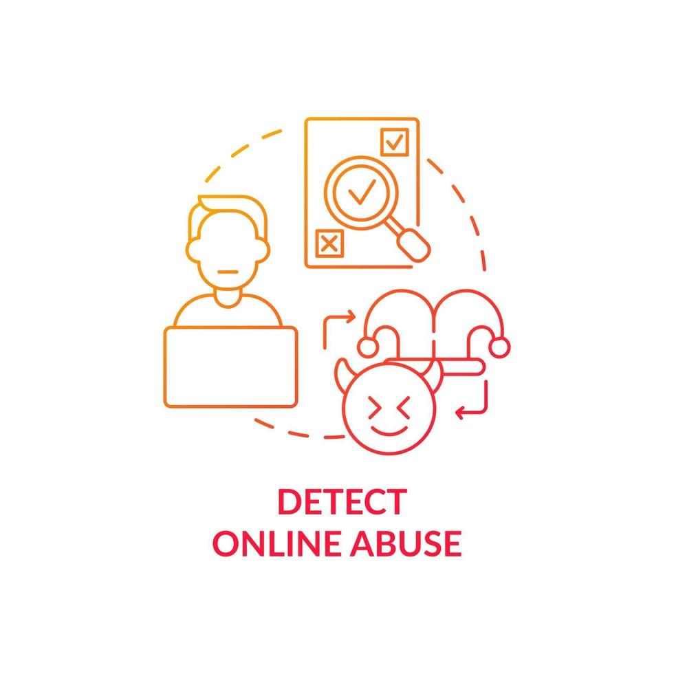 Detecting online abuse concept icon. Cyberharassment activities on social media discovering idea thin line illustration. Text messages with harmful nature. Vector isolated outline RGB color drawing