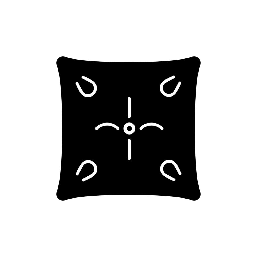 Cushion black glyph icon. Cotton pillow case. Linen bedding. Bedroom textile products, household cloths. Domestic material item. Silhouette symbol on white space. Vector isolated illustration