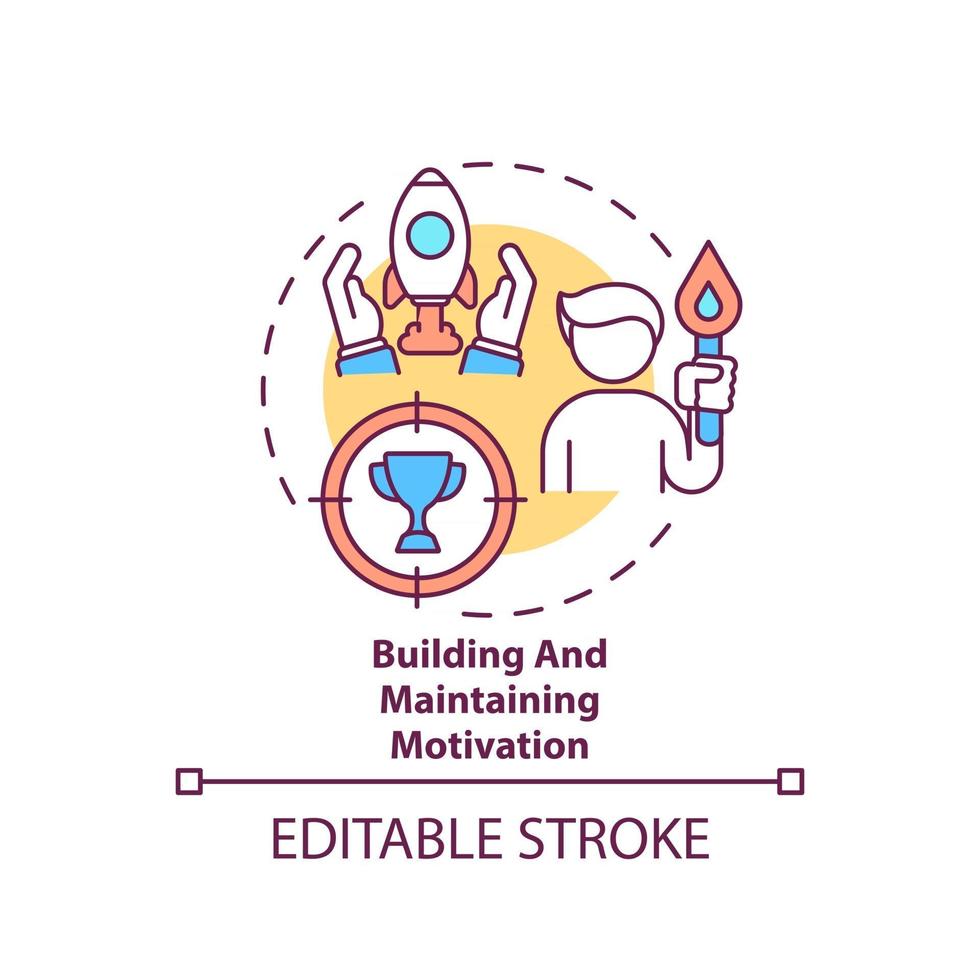 Building and maintaining motivation concept icon. Addiction recovery steps. Self development. Health care abstract idea thin line illustration. Vector isolated outline color drawing. Editable stroke