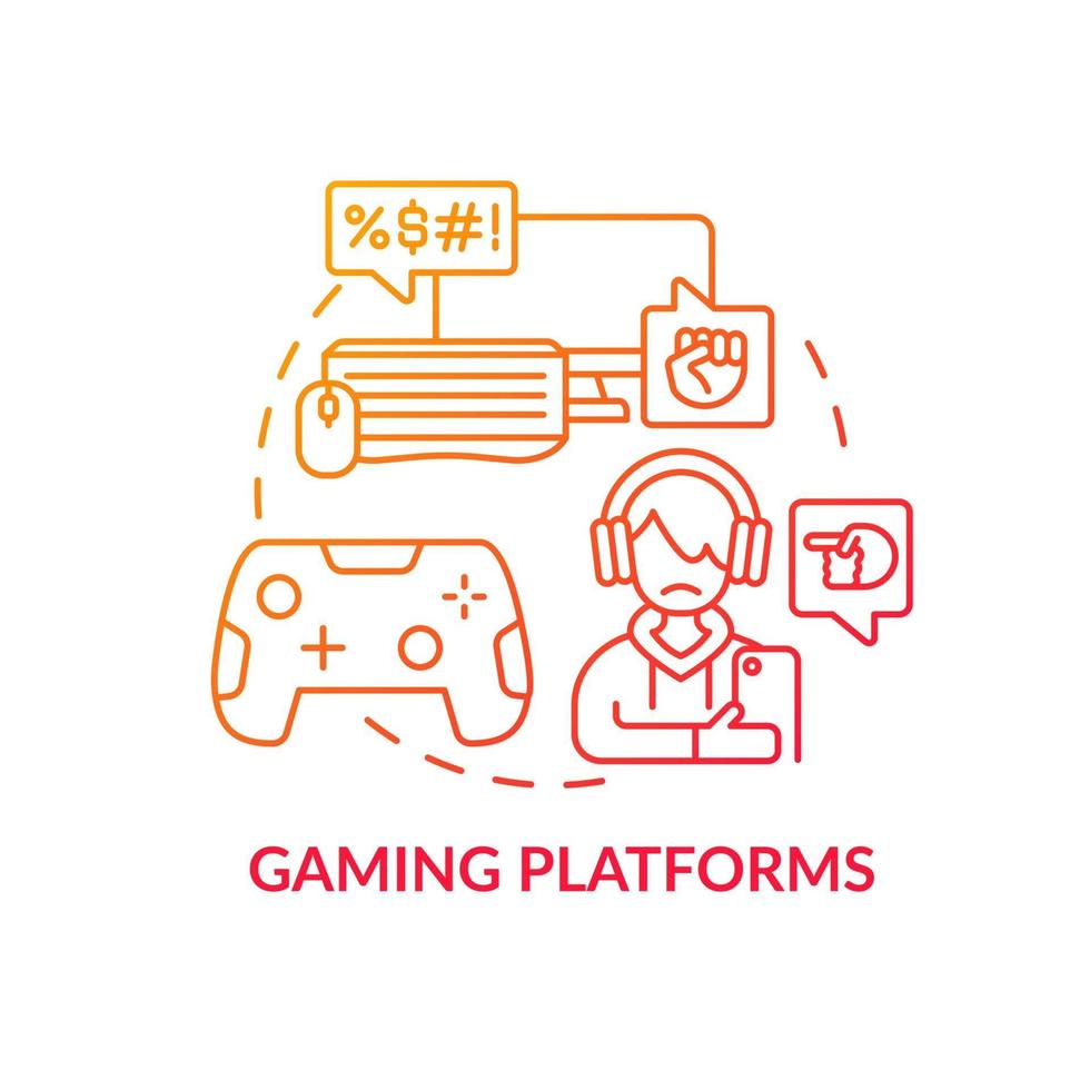 Gaming platforms concept icon. Cyberbullying channel idea thin line illustration. Harassing players with text messages. Awful gaming experience. Vector isolated outline RGB color drawing