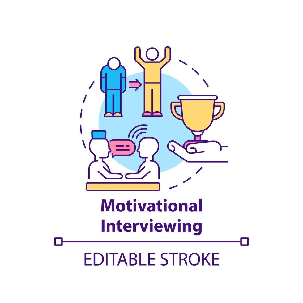 Motivational interviewing concept icon. Addiction treatment methods. Behavior change. Health improve abstract idea thin line illustration. Vector isolated outline color drawing. Editable stroke